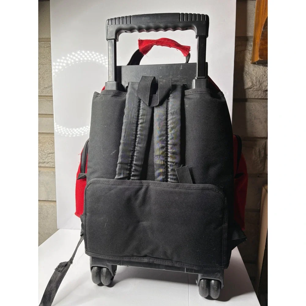American Red Cross Rolling Backpack Red Canvas Emergency Utility Bag Wheels
